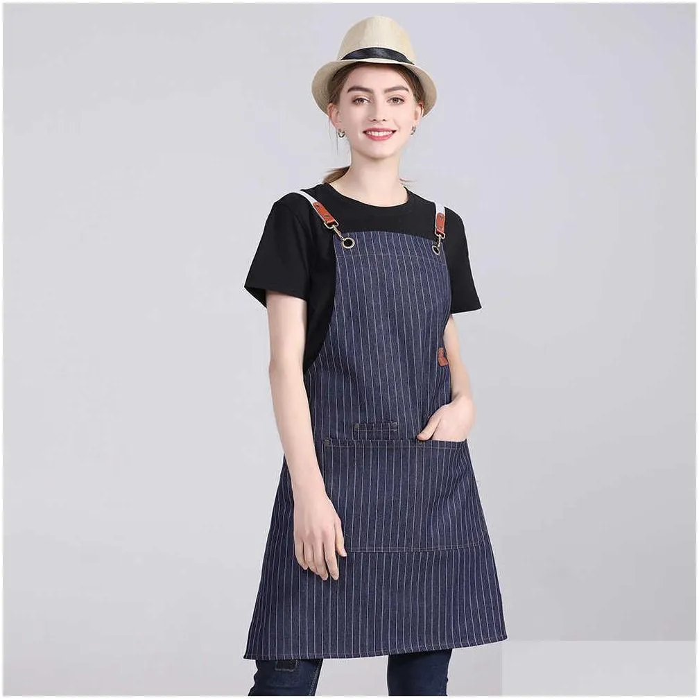 Aprons Kitchen Aprons Women Cafe Bakery Barber Cooking Chef Uni Waterproof Denim Bbq Protective Wear-Resistant 210623 Drop Delivery Ho Dhx3K