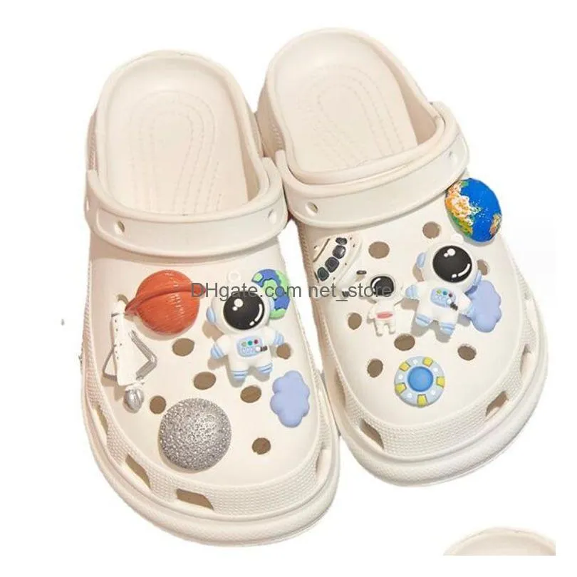 personality shoe part accessories 12pcs/set space astronauts series shoe buckle planet ship cartoon cro c charms shoe decoration gift