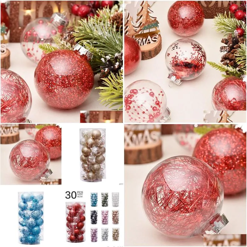 Christmas Decorations 30Pcs 6Cm Christmas Balls Decorations Transparent Gold White Pink Xmas Party Festival Hanging Tree Ornaments For Dhvox
