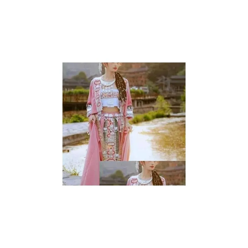 Ethnic Clothing Miao Set Tujia Minority Stage Performance Travel Pography Drop Delivery Dh8L3