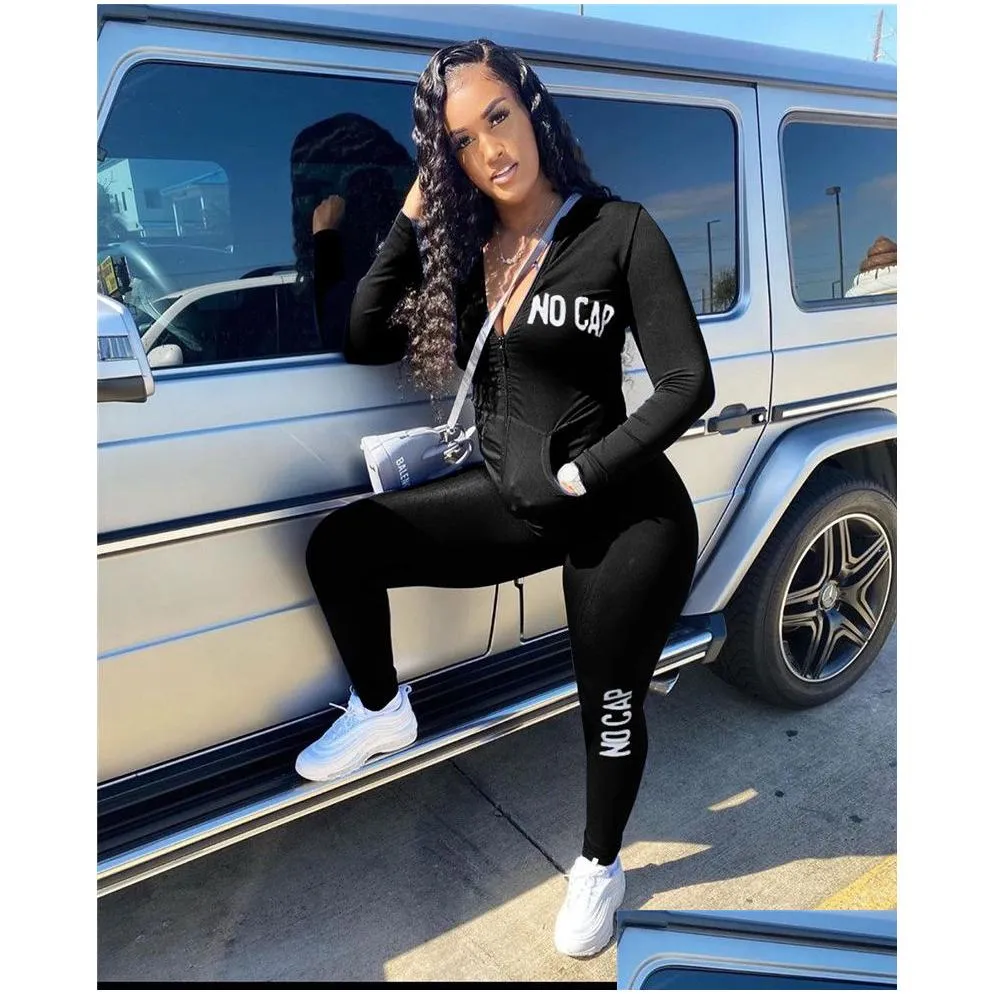 Maternity Tops & Tees Women Zipper Tracksuit No Cap Letter Printed Long Sleeve Coat Tops Add Pants Two Piece Set Autumn Casual Outfits Dhq64