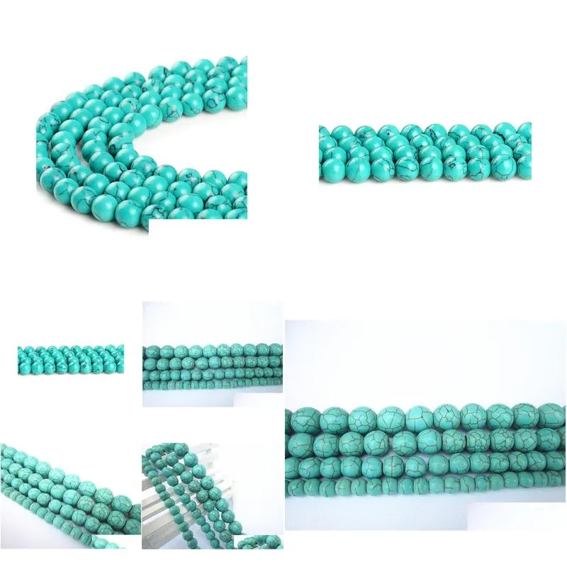 Stone 4Mm 6Mm 8Mm 10Mm 16Mm 18Mm Blue Turquoise Round Stone Beads For Bracelet Necklace Diy Jewelry Making Drop Delivery Jewelry Loos Dhxzk