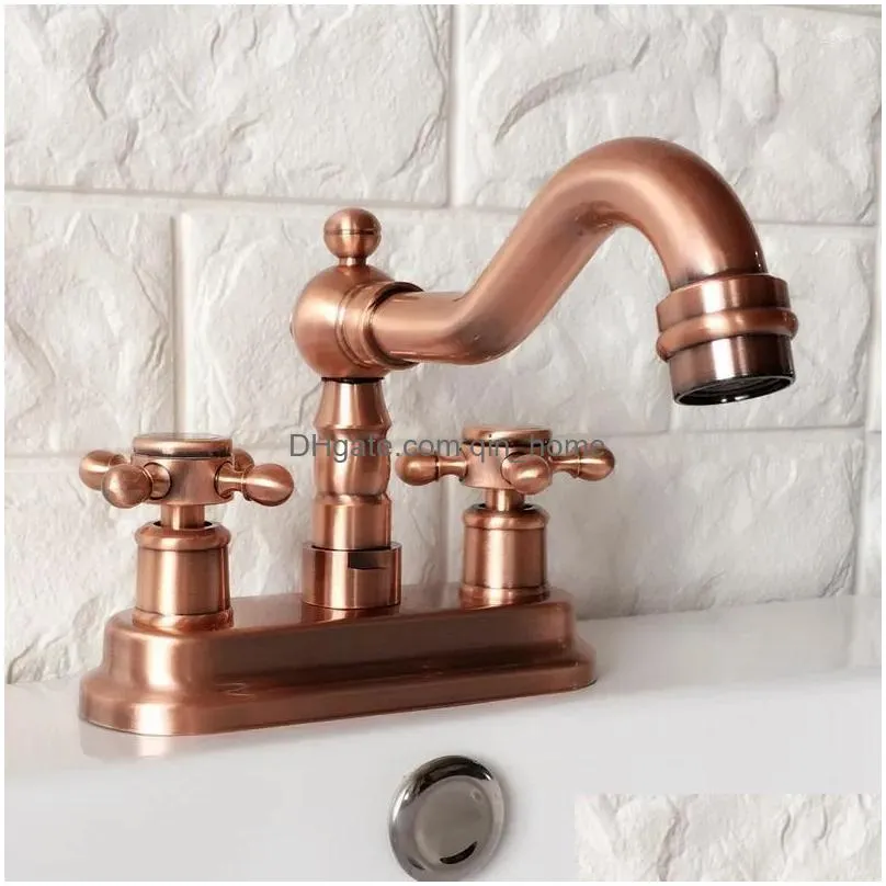 kitchen faucets antique red copper brass double hole deck mount bathroom sink faucet swivel spout cold mixer water tap 2rg047