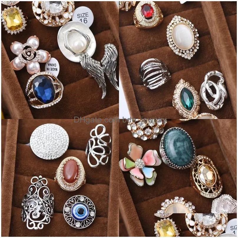 gold and silver plated gemstone alloy ring with rhinestones women fashion pearls rings micro insert mix different models