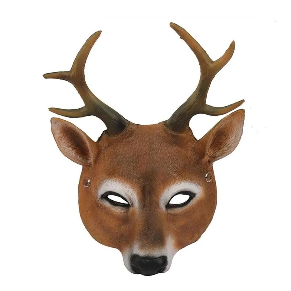 Party Masks Cute Deer Head Cosplay Mask Christmas Reindeer 3D Animal Realistic Halloween Costume Ball Carnival Props 230327 Drop Deli Dhmr3