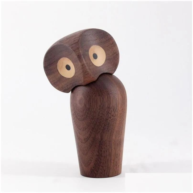 Decorative Objects & Figurines Lovely Fashion Owl Bird Animal Figurines Decor Home Living Room Bookshelf Natural Miniature Woodcraft I Dhxmg