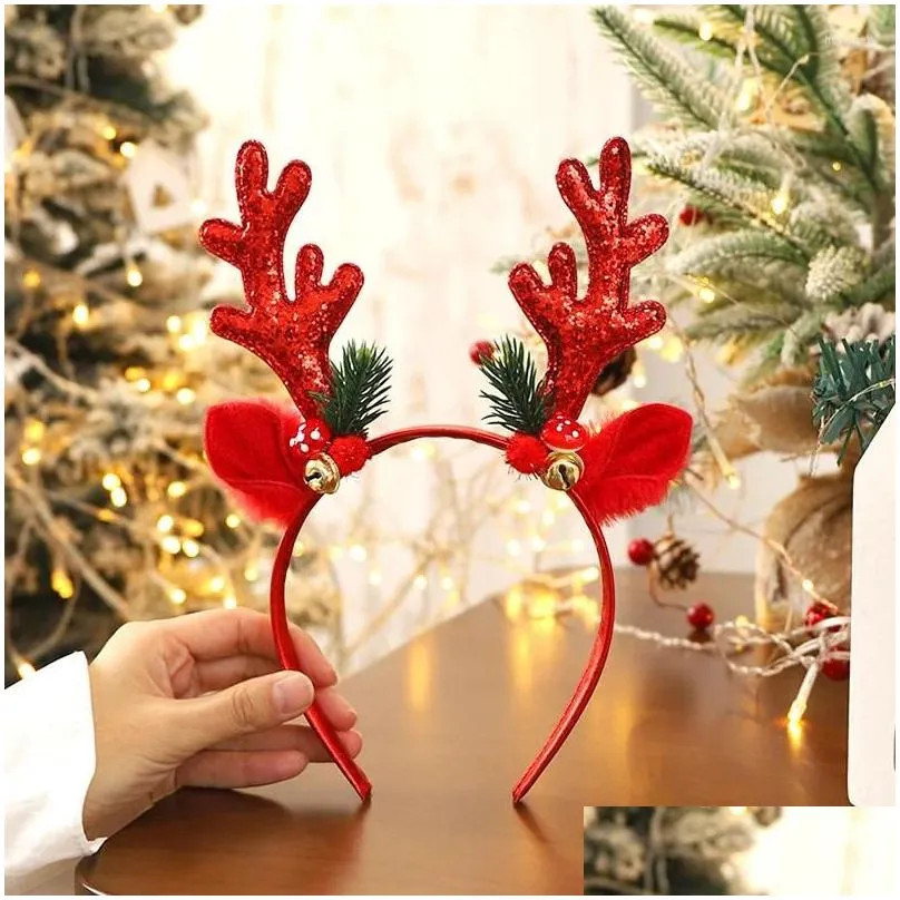 Hair Accessories 2024 Cute Christmas Deer Antlers Headband Bell Sequin Xmas Party Cosplay Girl Headbands Year Gift Drop Delivery Dhxvs