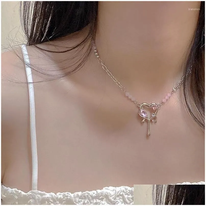 Chokers Choker 2023 Kpop Goth Y2K Pink Heart Pendant Clavicle Chain Necklace For Women Egirl Grunge Collares Aesthetic Emo Jewelry Acc Dhw3C