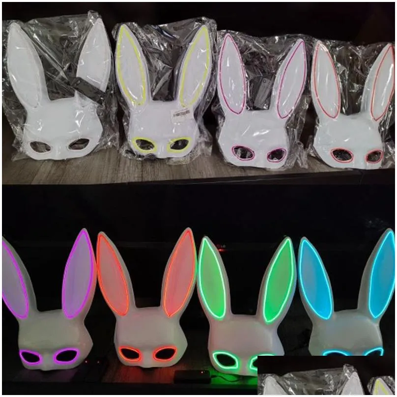 Party Masks Cosplay Mask Led Light Up Bunny Women Halloween Y Rabbit Dj Bar Night Club Costume Carnival Drop Delivery Dhiv8