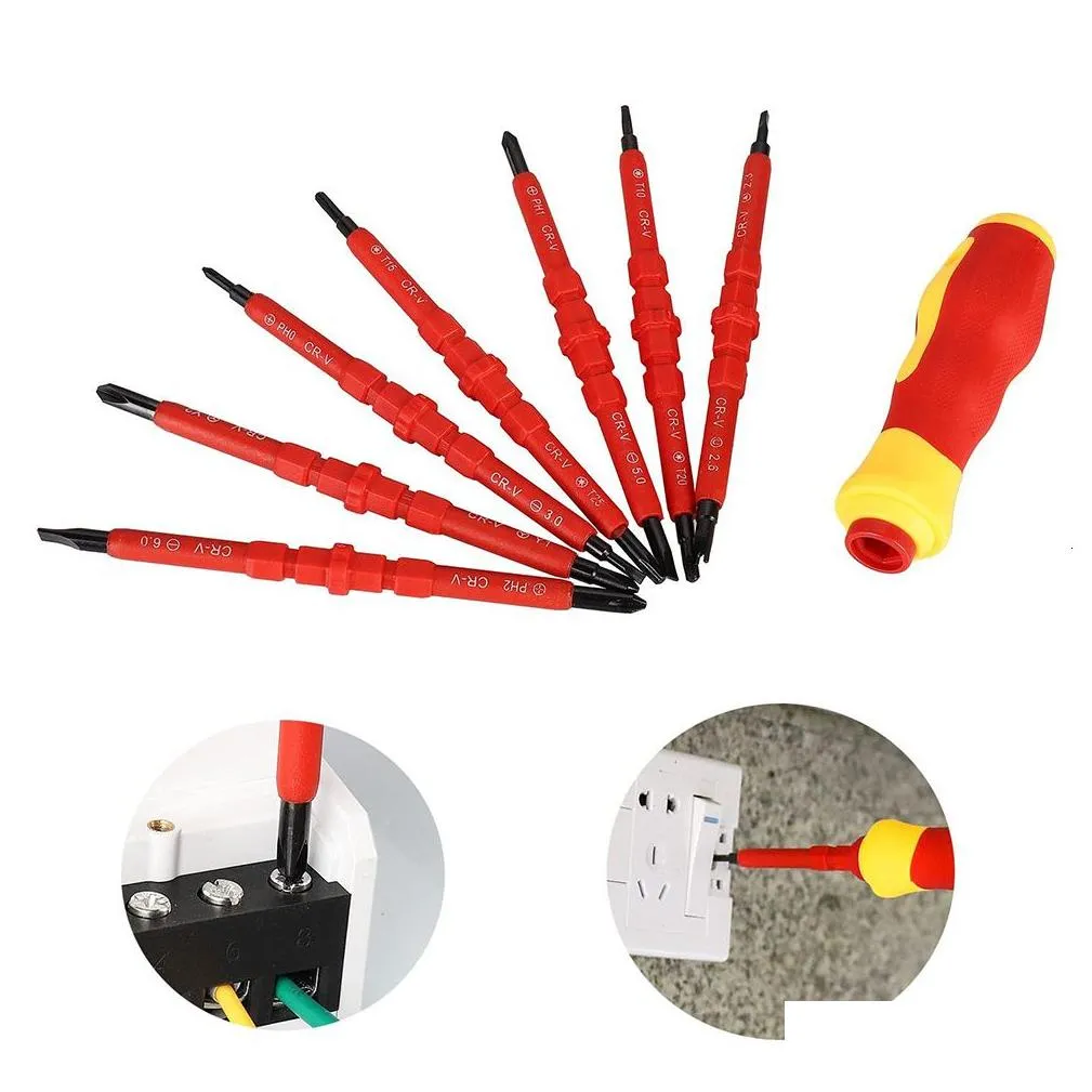 Screwdrivers 8Pcs Electrical Insated Screwdriver Non-Slip Mti Bit Magnetic Batch Head T10 T15 T20 T25 Ph0 Ph1 Ph2 Y1 Y2 Drop Delivery Dh45B