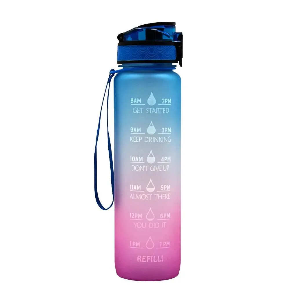 Water Bottles 1L Plastic Sports Outdoor Water Bottle With Time Scale Reminder Gradient Gym Jug Cup Drinking Bottles 201204 Drop Delive Dhwpt