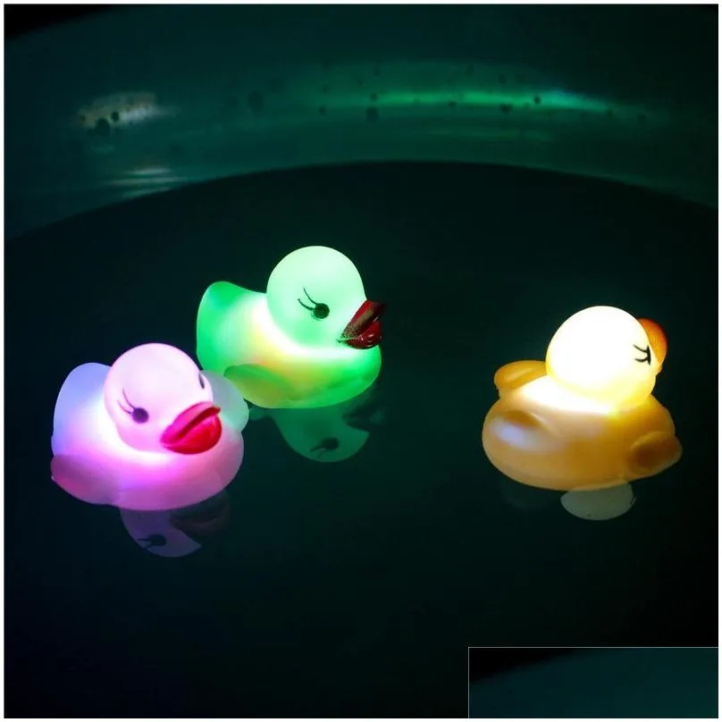 Baby Bath Toys Flashing Duck Led Light Up Toy Baby Bath Toys Lighted Floating Ducks Kids Bathtub Glow Drop Delivery Toys Gifts Learnin Dhorp