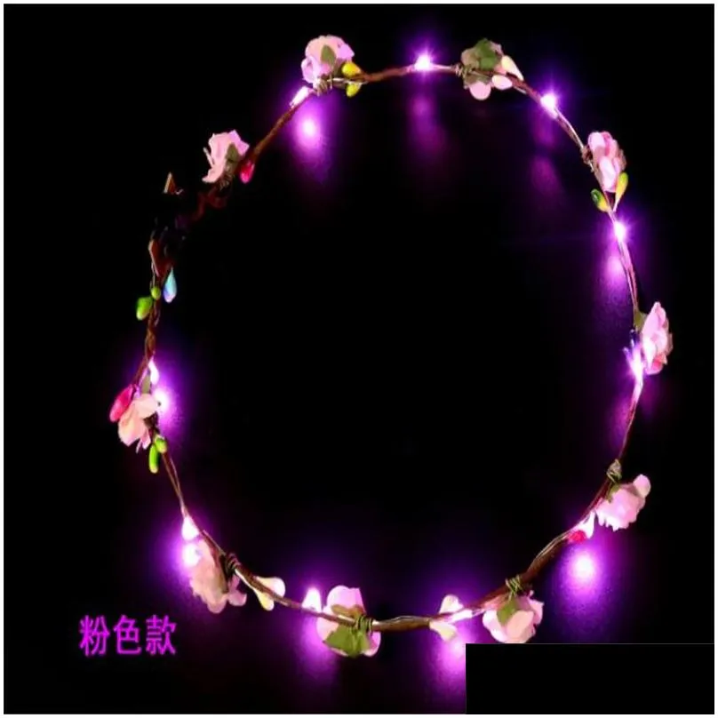 Hair Accessories 20Pcs/ Colorf Christmas Party Glowing Wreath Halloween Crown Flower Headband Women Girls Led Light Up Hair Hairband D Dhdxt