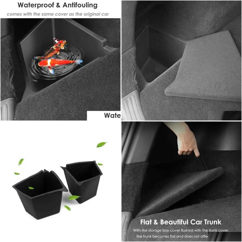 Other Interior Accessories New Futhope Car Trunk Side Storage Box For Tesla Model Y -23 Hollow Er Organizer Flocking Mat Partition Boa Dhiza