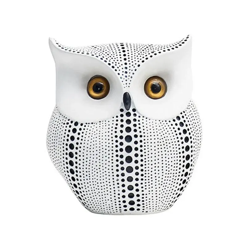 Other Home Decor Nordic Style Minimalist Craft White Black Owls Animal Figurines Resin Miniatures Home Decoration Living Room Ornament Dhg6T