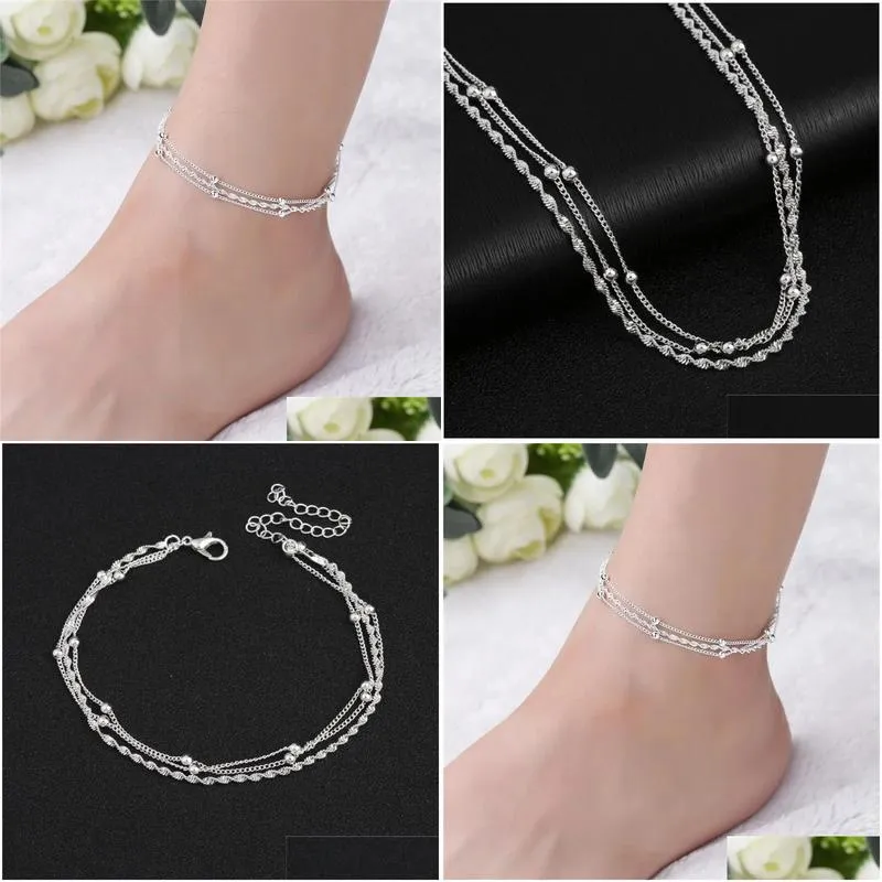 Anklets Fashion 925 Sterling Sier Ankle Bracelet Elegant Twisted Weave Chain For Women Jewelry Girl Giftanklets Drop Delivery Dh3Ex