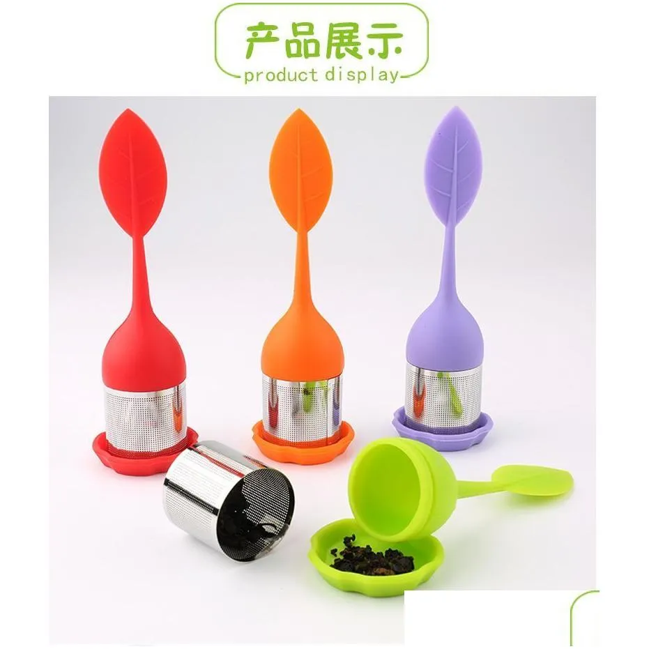 Coffee & Tea Tools Creative Teapot Strainers Sile Tea Spoon Infuser With Food Grade Leaves Shape Stainless Steel Infusers Strainer Fil Dhnfo