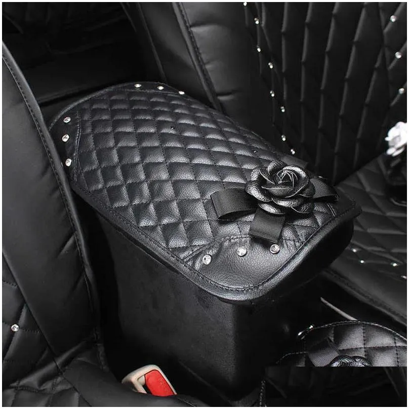 Seat Cushions New Pearl Black Camellia Flower Car Accessories Crystal Rhinestone Interior Decoration Leather Steering Wheel Er Seat Pi Dh9Qm