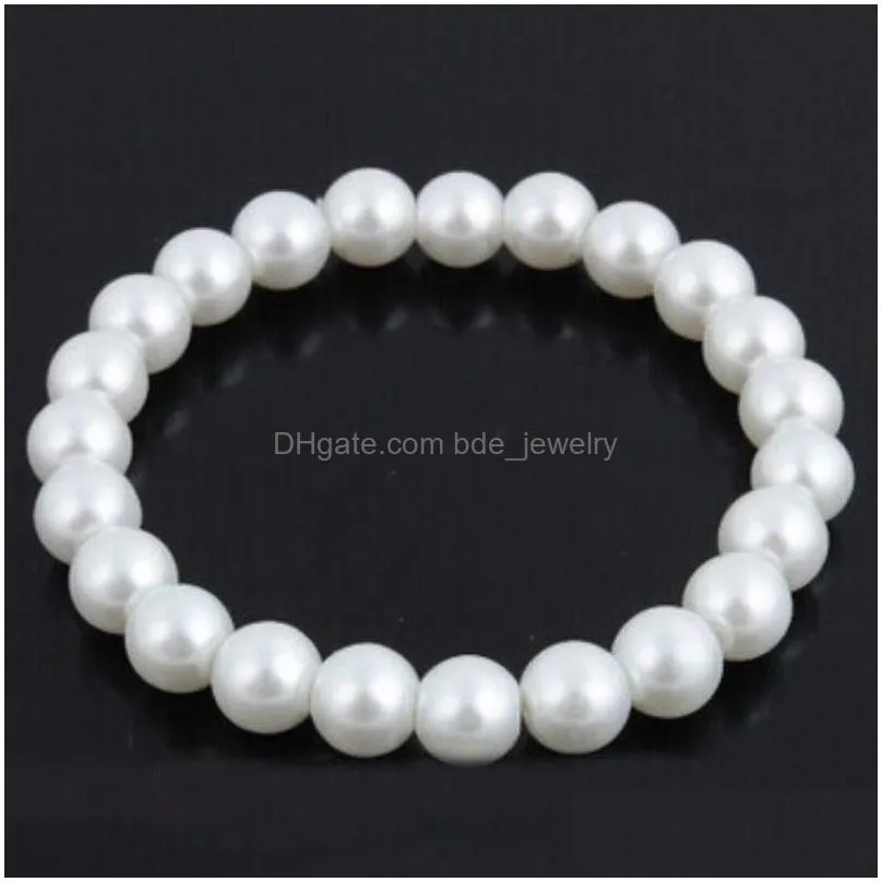 fashion women jewelry artificial pearls bracelet beaded strands pure white faux pearl wholesale ship