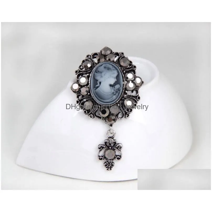 jewelry brooch retro beauty head crystal brooches royal court style alloy studded accessories pin 2 colors wholesale