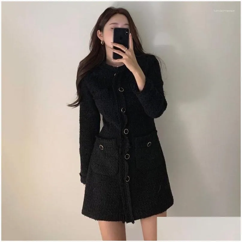 Basic & Casual Dresses Mini Fairy T Dress Round Neck Loose Single Breasted One Piece Long Sleeve Female Tide Drop Delivery Apparel Wo Dh5Y4
