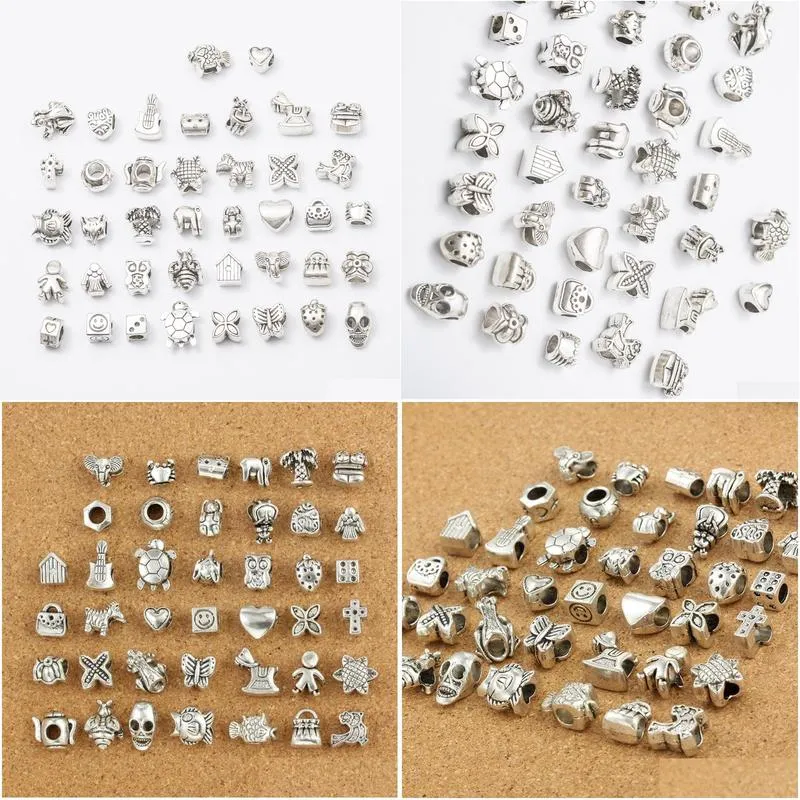 Metals Mix Metals 40 Style Antique Sier Plated Alloy Big Hole Charms Spacer Beads Fit Bracelet Diy Jewelry Necklaces Pendants Drop De Dhaaw