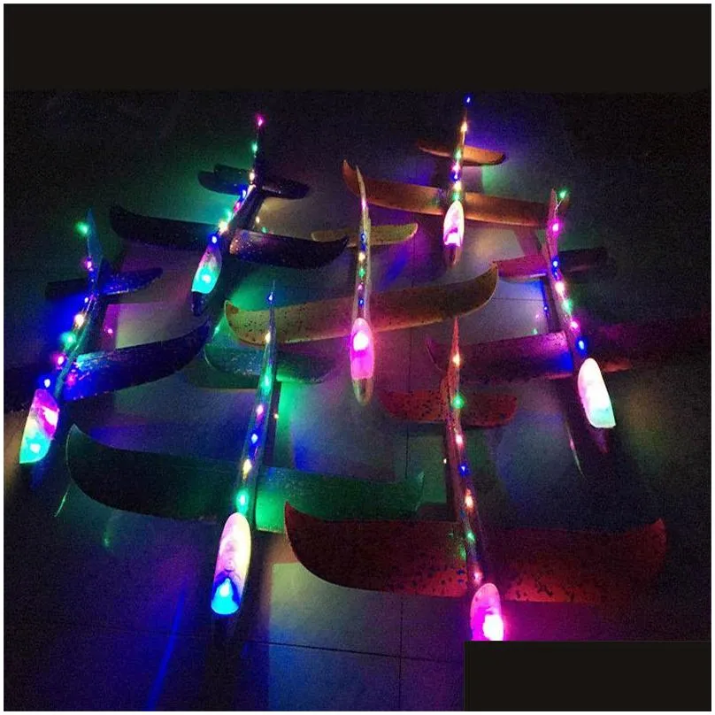 Led Flying Toys 48Cm Big Foam Plane Aircraft Led Hand Launch Throwing Airplane Glider Inertial Children Flying Model Toys 10 Pcs / Lot Dhcda