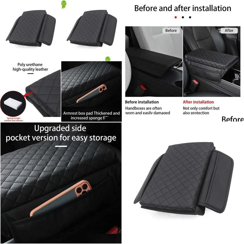 Other Auto Parts New Car Armrest Mat Pu Leather Center Console Arm Rest Protection Cushion Wave Pattern Armrests Storage Box Er Pad Dr Dhmgi