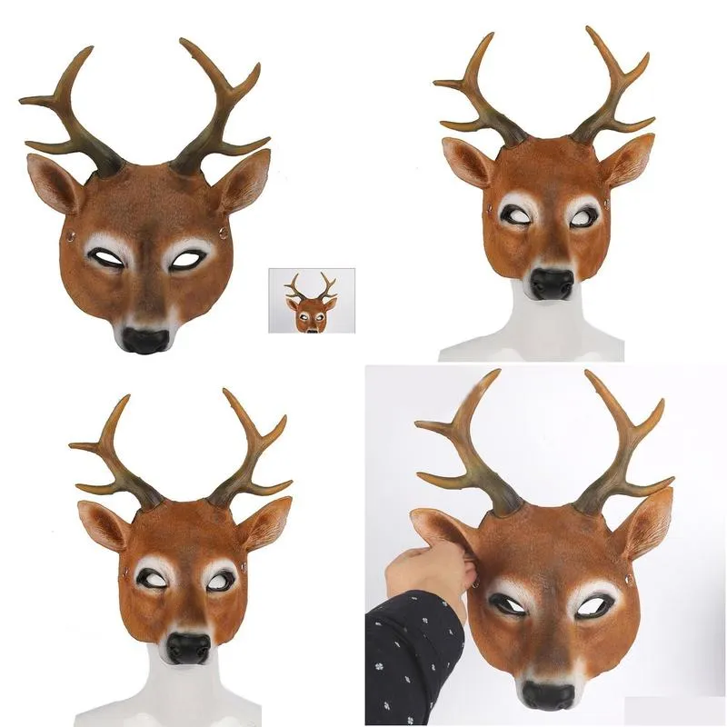 Party Masks Cute Deer Head Cosplay Mask Christmas Reindeer 3D Animal Realistic Halloween Costume Ball Carnival Props 230327 Drop Deli Dhmr3