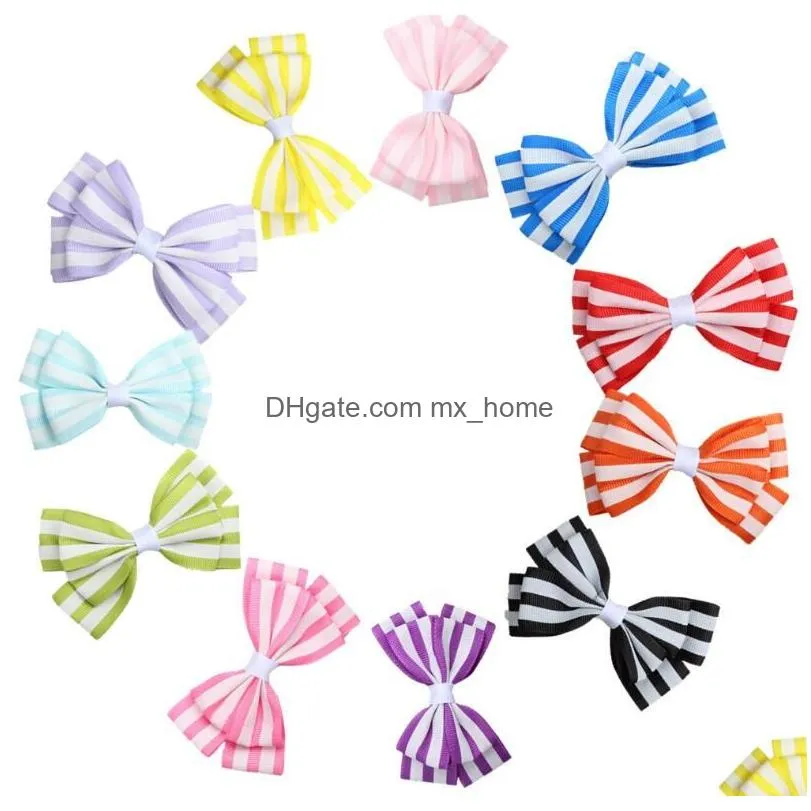 3.5 cute colorful stripe print small bow kids baby girls hair clips hairpins barrettes hair accessories gifts