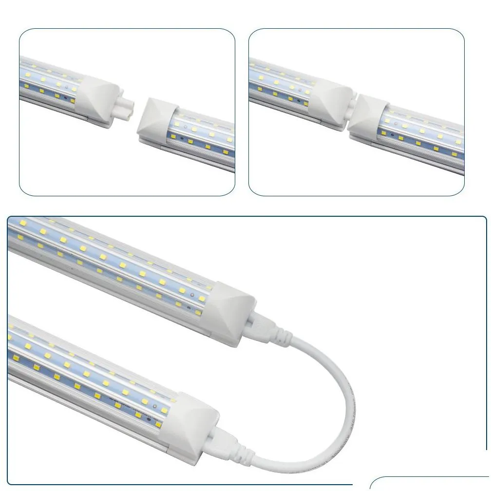 Led Tubes V-Shaped 2Ft 4Ft 6Ft 8Ft Cooler Door Led Tubes T8 Integrated Leds Tube 120W D-Shaped Triple Row Lights Fixture Stock In Usa Dhvci