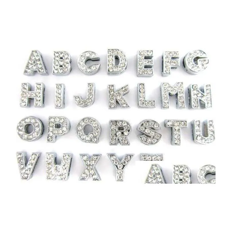 Crystal 260Pcs/Lot Diy Slide Letters With Rhinestone Charms For 10Mm 8Mm Pet Dog Collars Drop Delivery Jewelry Loose Beads Dh46A