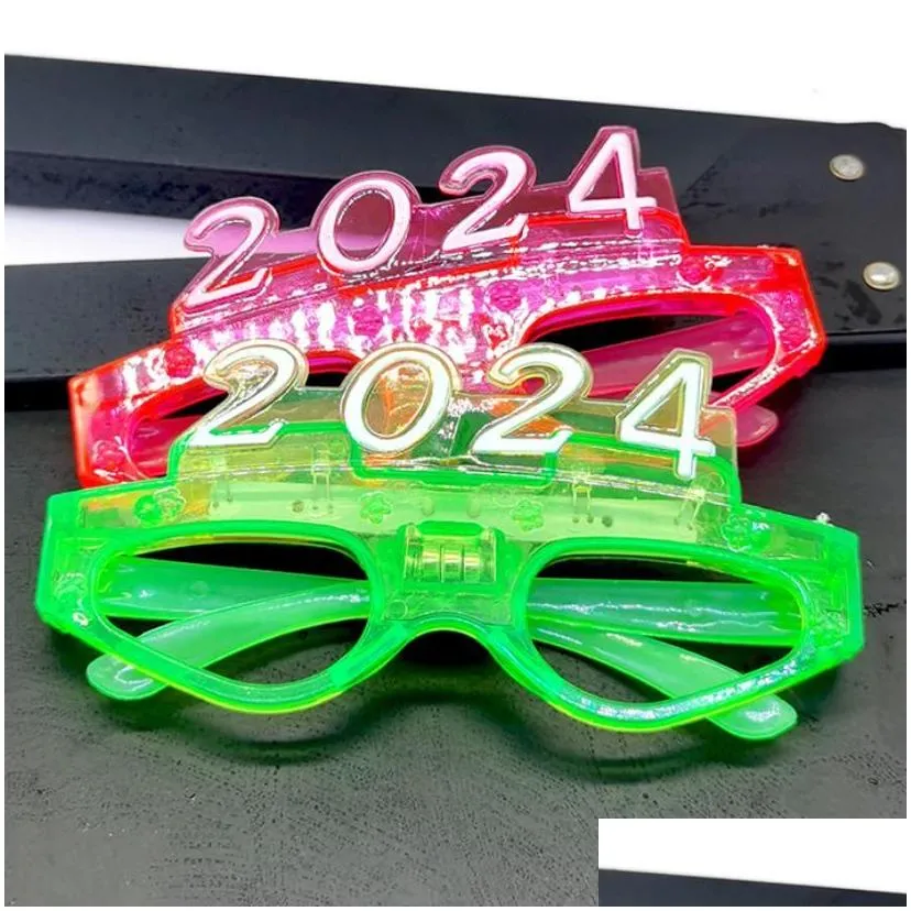 Led Toys 10Pcsled Toys Led Lighted 2024 Glasses Glowing Flashing Eyeglasses Rave Glow Shutter Shades Eyewear For New Year Kids Adts Si Dhgrw