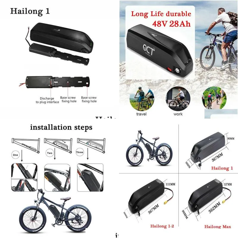 Batteries Hailong 48V 28Ah Electric Bike Battery 36V 20Ah Cells Ebike Lithium Pack For 350W-1500W Drop Delivery Electronics Batteries Dhvfe