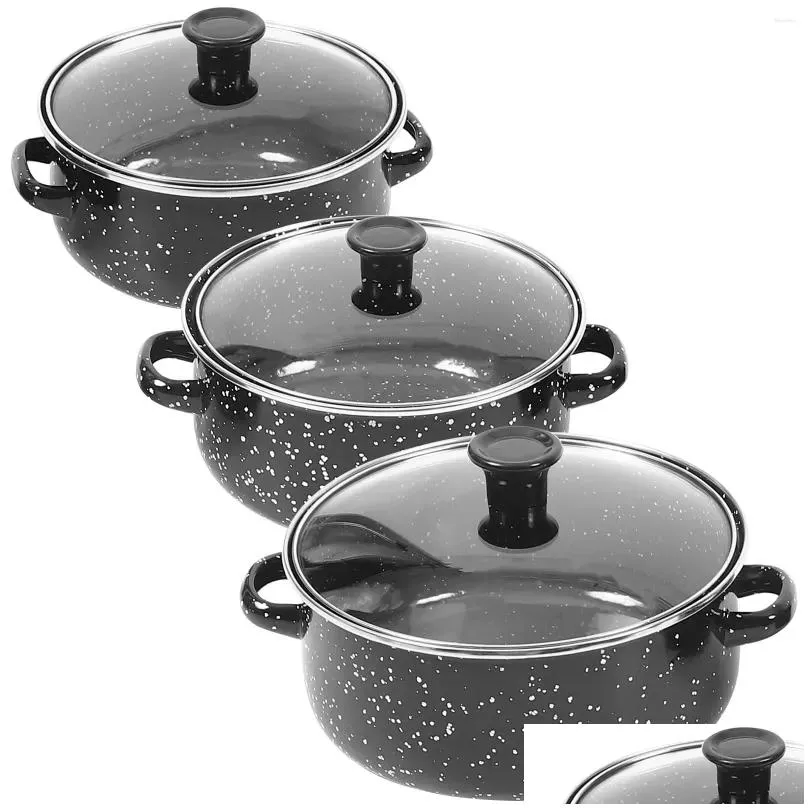 Pans 1 Set Of Saucepan Stockpot Enamel Cooking Stock Pot With Lid Kitchen Cookware Drop Delivery Dhzpy