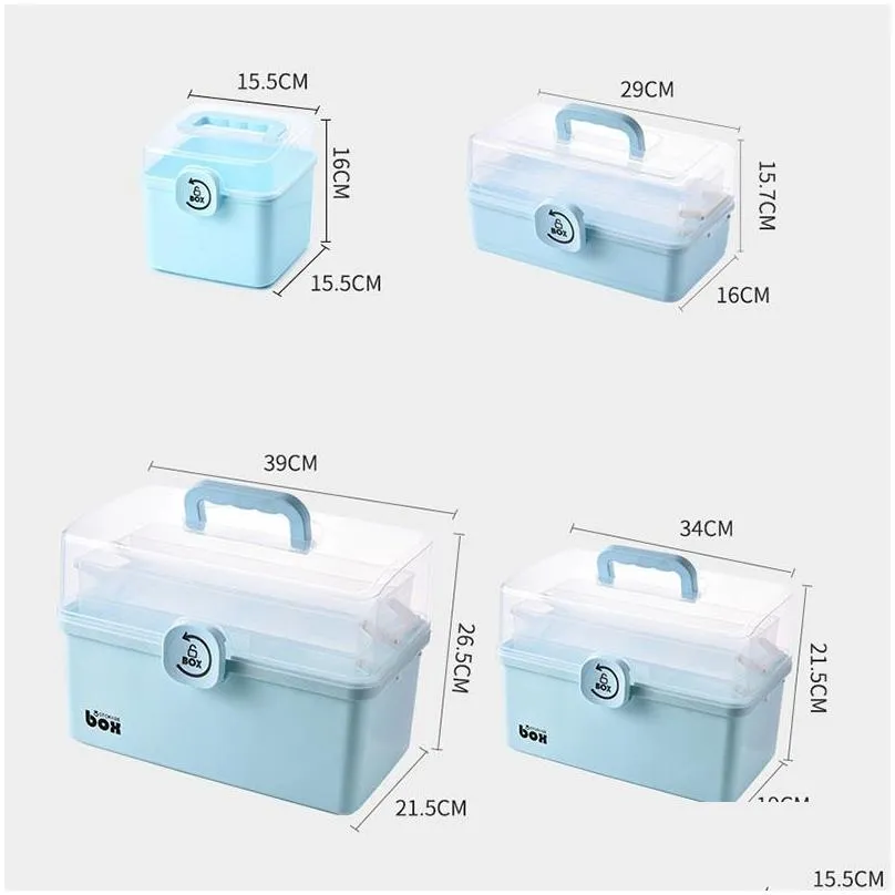 Storage Boxes & Bins Medicine Box Portable First Aid Kit Storage Plastic Mtifunctional Family Organizer With Handle Large Capacity 210 Dhpgn