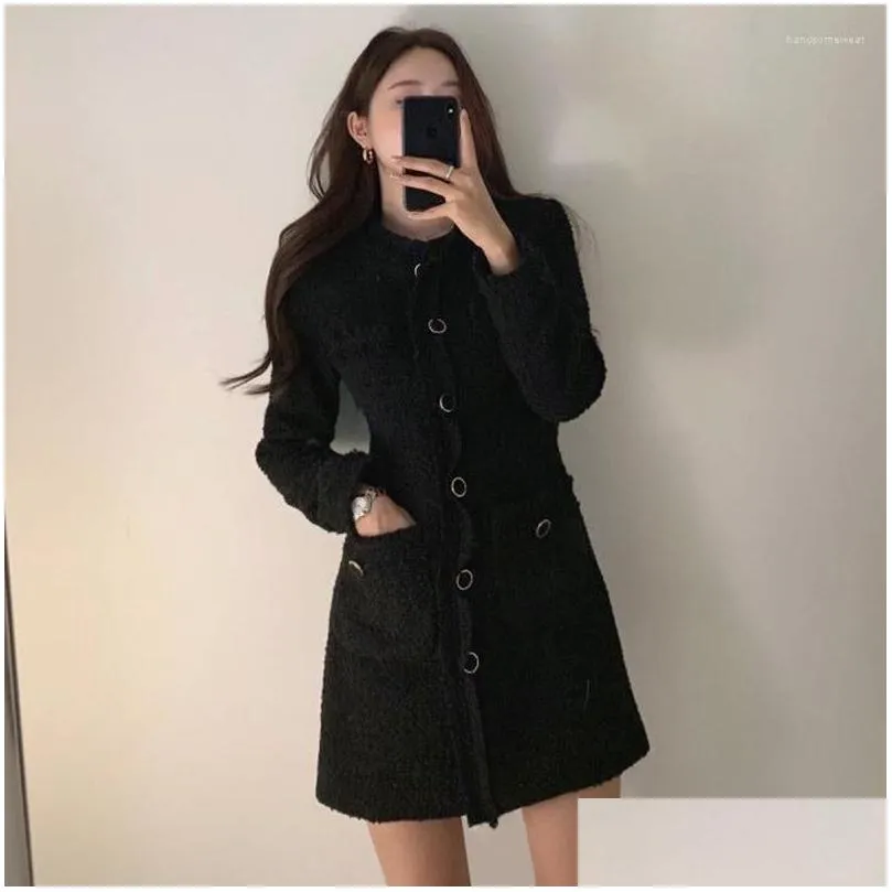 Basic & Casual Dresses Mini Fairy T Dress Round Neck Loose Single Breasted One Piece Long Sleeve Female Tide Drop Delivery Apparel Wo Dh5Y4