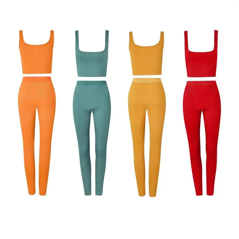 Women`S Two Piece Pants Womens Two Piece Pants Loungewear Women Sets Ribbed Crop Tank Top Legging Prices Set Spring Summer Drop Deliv Dh5Ue