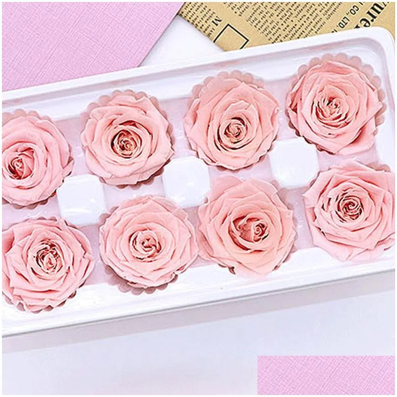 Decorative Flowers & Wreaths Ainyrose 4-5Cm 8Pcs/Box Diy Natural Preserved Rose Eternal Head Dried Flowers Wedding Home Decor Gift For Dh9Ky