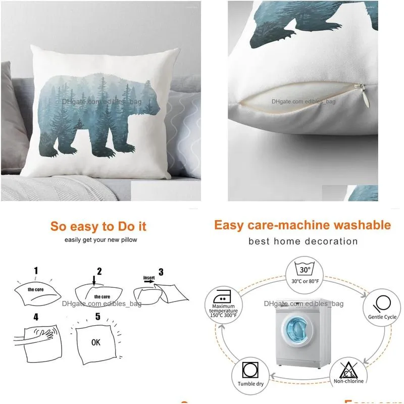 pillow misty forest bear - turquoise throw sofa cover bed pillowcases covers for living room