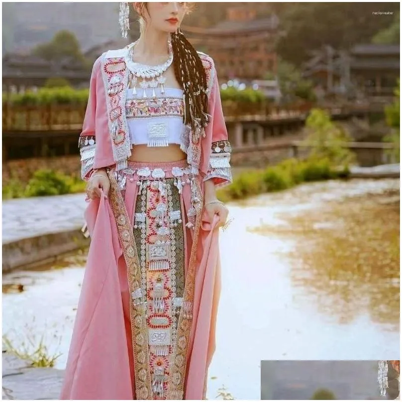 Ethnic Clothing Miao Set Tujia Minority Stage Performance Travel Pography Drop Delivery Dh8L3