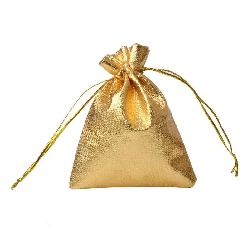 Jewelry Pouches, Bags 100Pcs/Lot Gold Plated Gauze Satin Jewelry Bags Dstring Organza Christmas Gift Pouches Packing Bag Display 7X9Cm Dhvyp