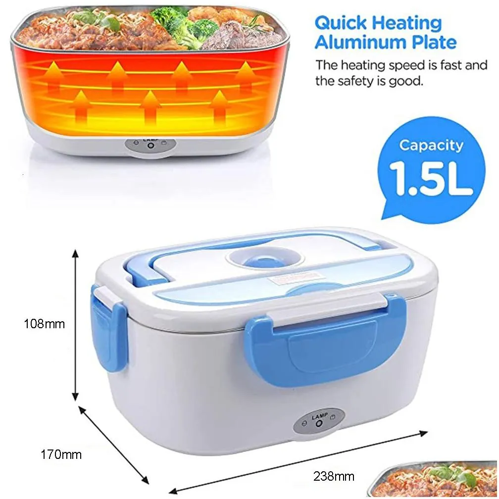 Bento Boxes Portable Electric Heated Lunch Box Carhome 2-In-1 12V-24V 110V Stainless Steel Lined Food Container Drop Delivery Dhagr