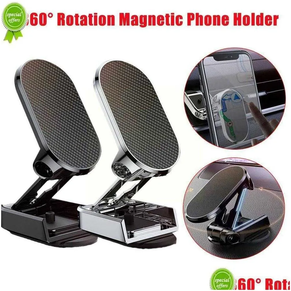 Other Auto Parts New 360 Rotate Metal Magnetic Car Phone Holder Foldable Dashboard Mobile Stand For 14 G0B7 Drop Delivery Automobiles Dhlgn