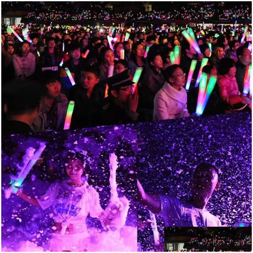 Led Light Sticks 12153060Pcs Bk Colorf Glow Rgb Foam Stick Cheer Tube Dark Birthday Wedding Party Supplies Drop Delivery Dhbzi