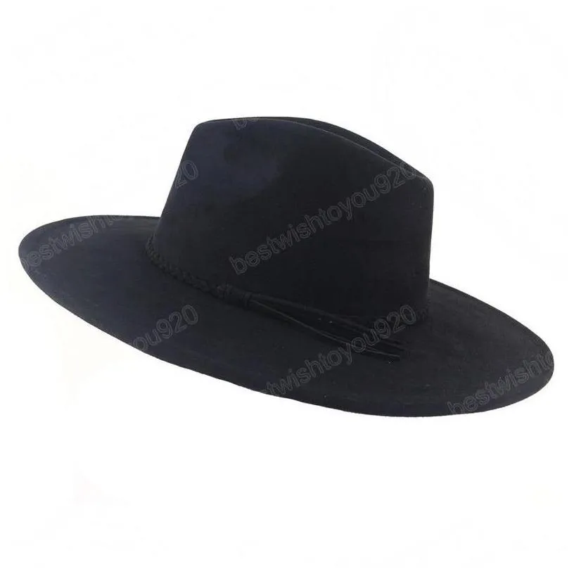 wide brim hats classical suede 9.5cm fedora hat for women men church jazz decorate formal dress ca drop delivery fashion accessories s