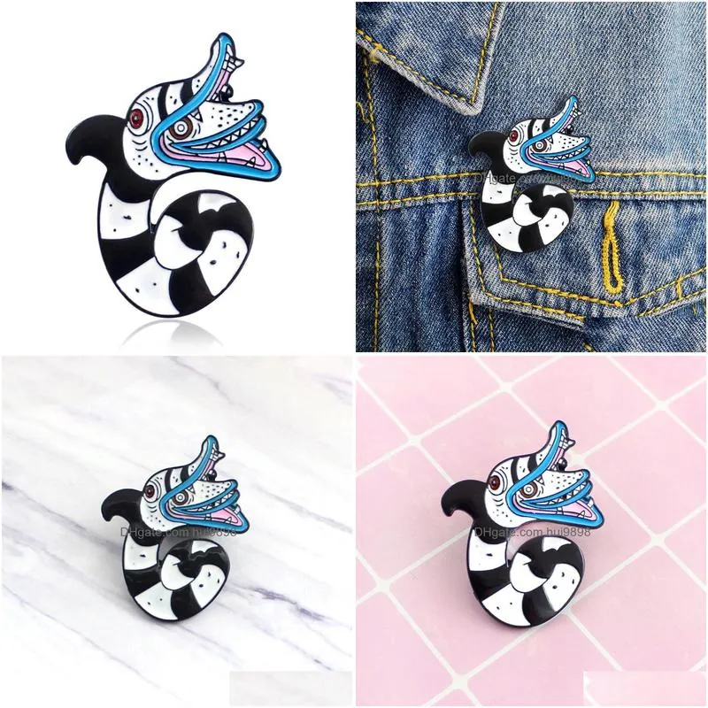 beetlejuice snake enamel pins animal badge brooch lapel pin for denim jeans shirt bag horror fun movie jewelry gift for friend9785770