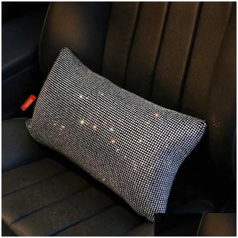 Seat Cushions New 1Pc Bling Rhinestone Crystal Car Neck Pillows Waist Support Diamond Headrest Pillow For Women Interior Accessories D Dhr0C