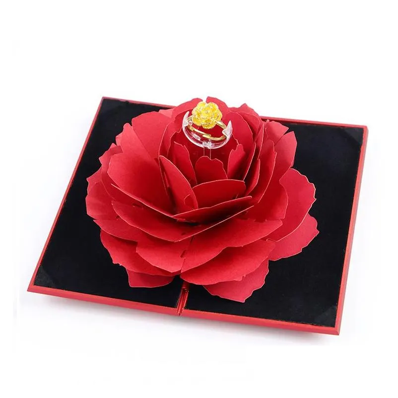 Gift Cards Foldable Rose Ring Box For Women Romantic Propose Creative Jewelry Storage Case Small Gift Drop Delivery Toys Gifts Gifts Dhjvr