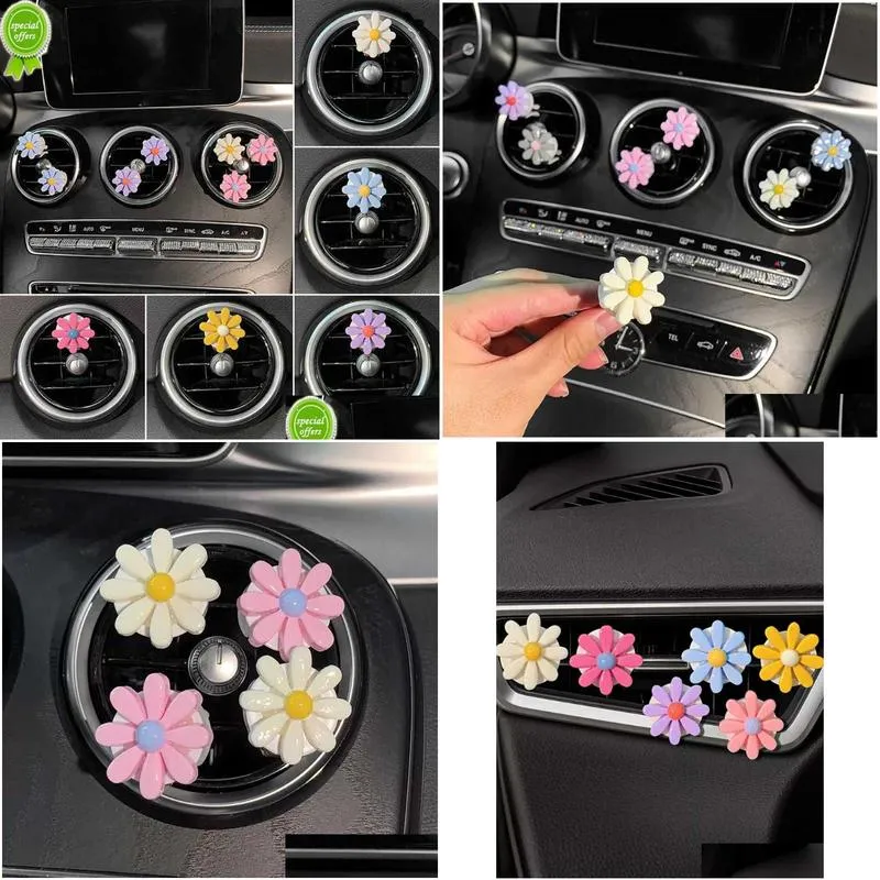 Interior Decorations New 6Pcs Flower Car Vent Clip Small Daisy Air Conditioning Outlet Per Decoration Freshener Accessories For Drop D Dhzur